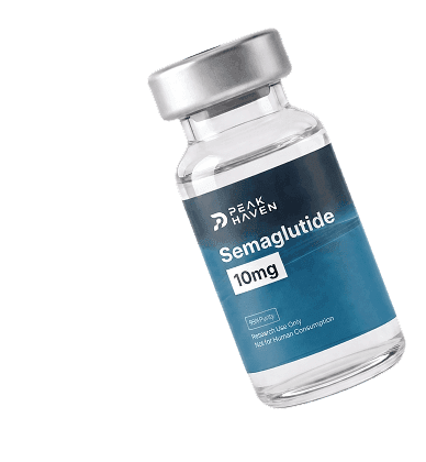 Peak Haven Semaglutide 10mg research vial - 99%+ identity purity, third-party tested with Certificate of Analysis