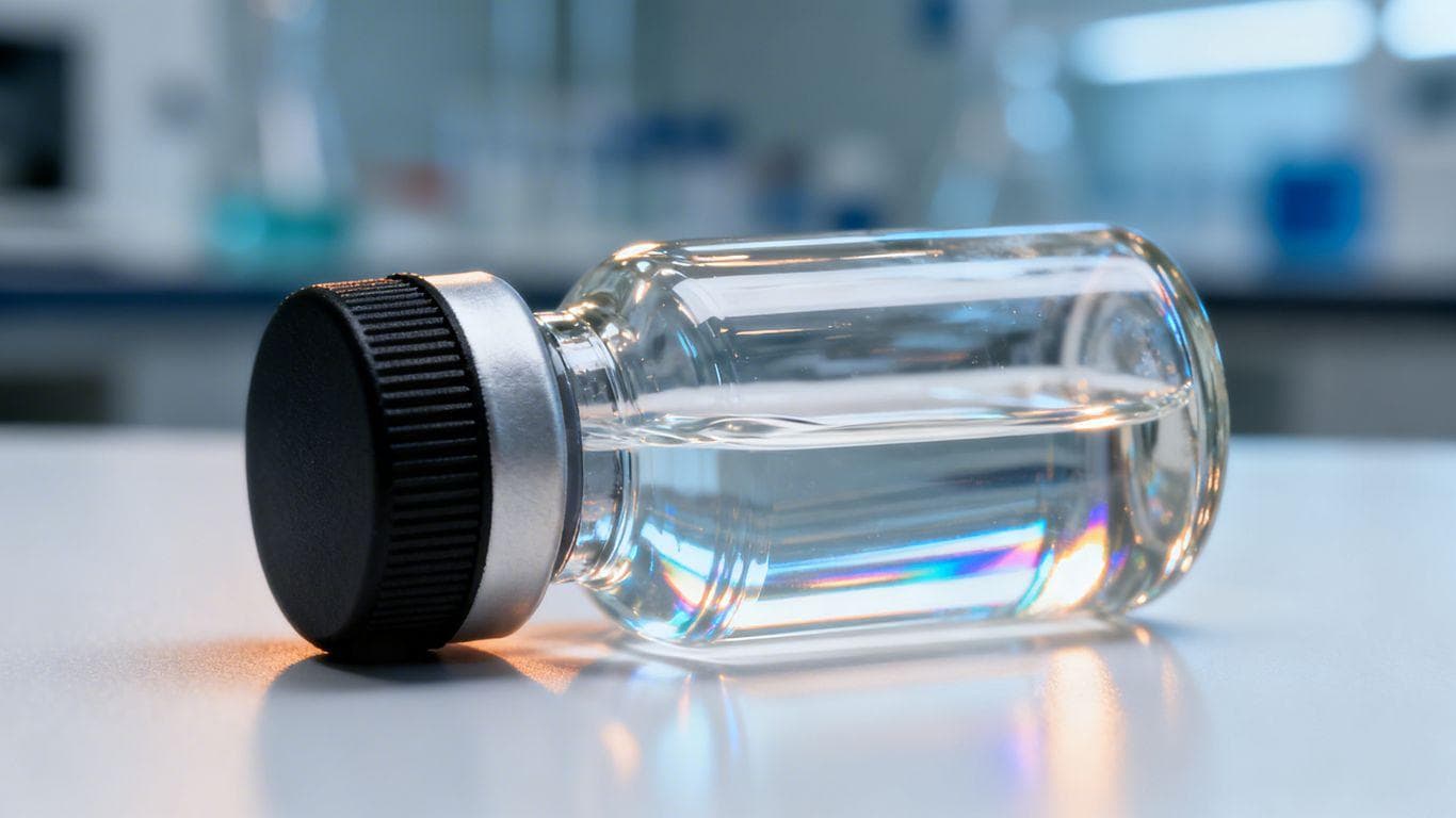 Vial of Retatrutide peptide solution in a medical setting.