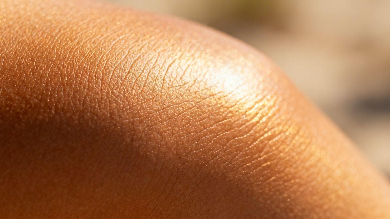 Close-up of tanned skin with a healthy glow.