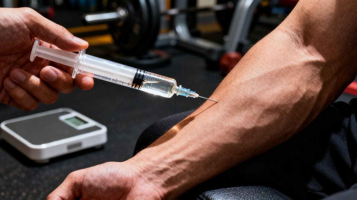 Person injecting unapproved weight-loss drug for fitness.