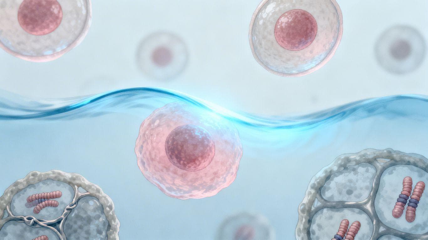 Microscopic view of cells with a blue wave.