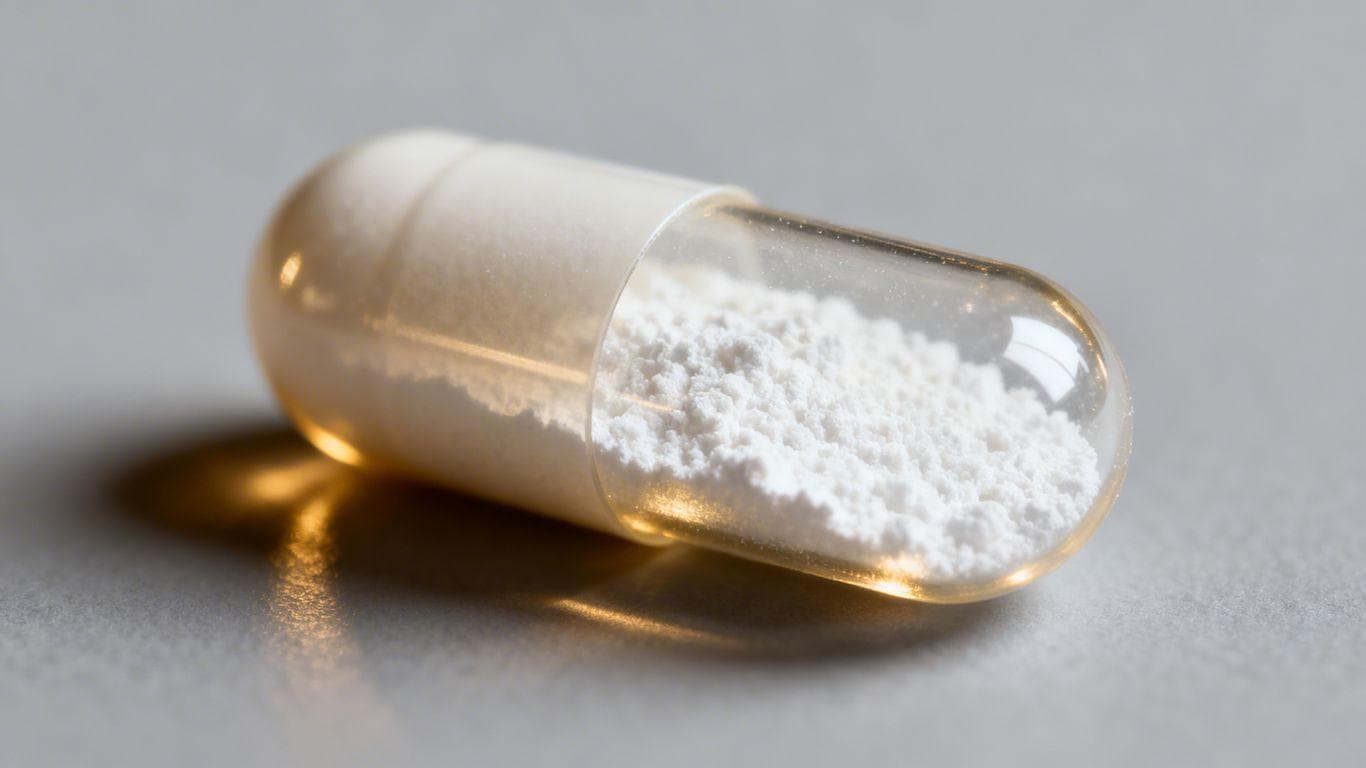 TB500 capsule with white powder inside.
