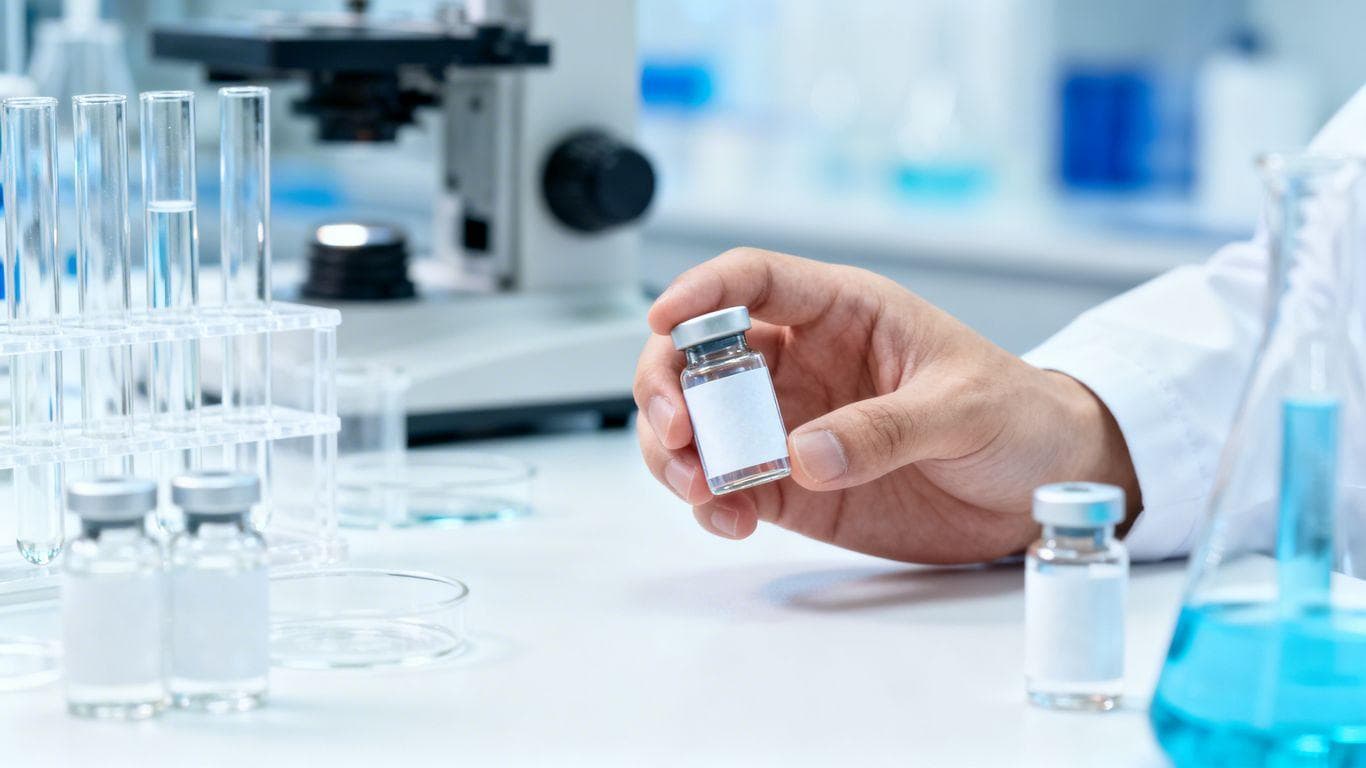 Laboratory vials and a sealed container for BPC 157.