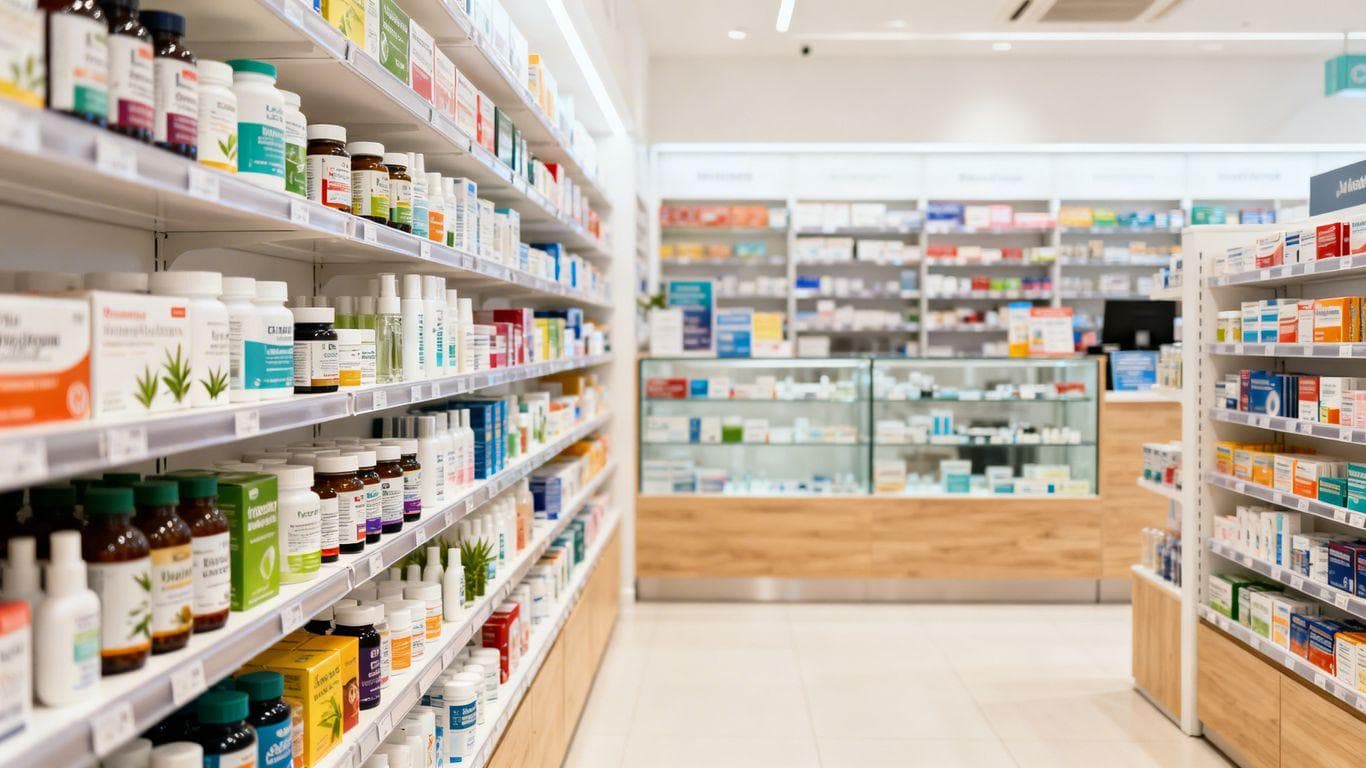 Australian pharmacy interior with health products