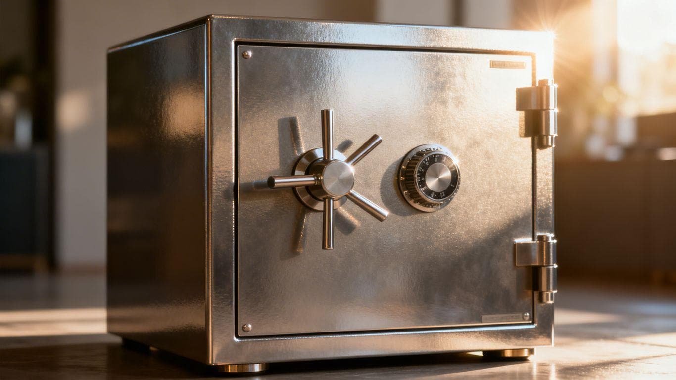 Secure, high-quality safe with a polished metal finish.