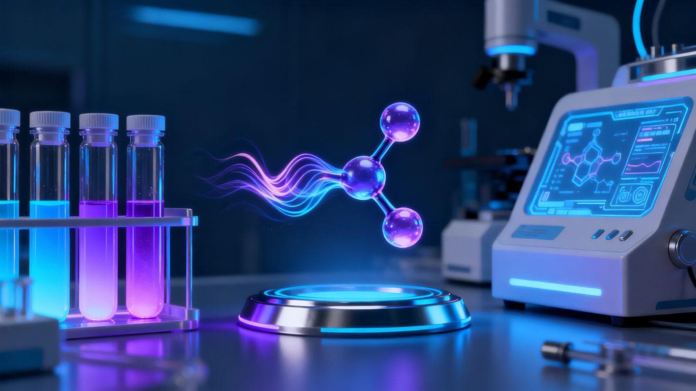 Futuristic lab with molecule, weight loss breakthrough