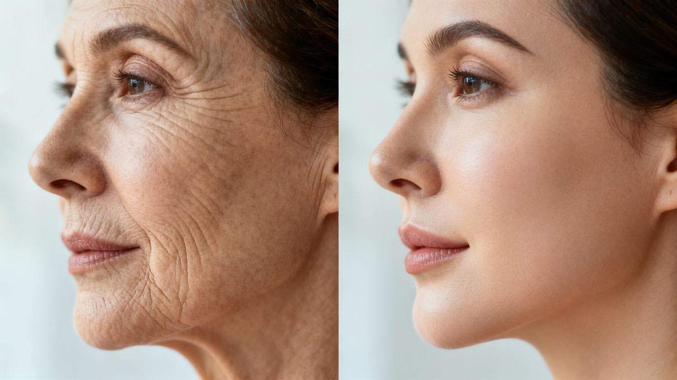 GHK Cu peptide before and after skin transformation.