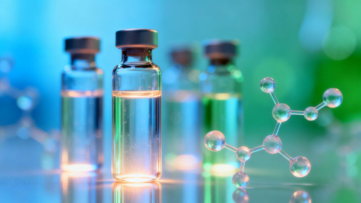 Vials of peptides for weight loss with glowing light.