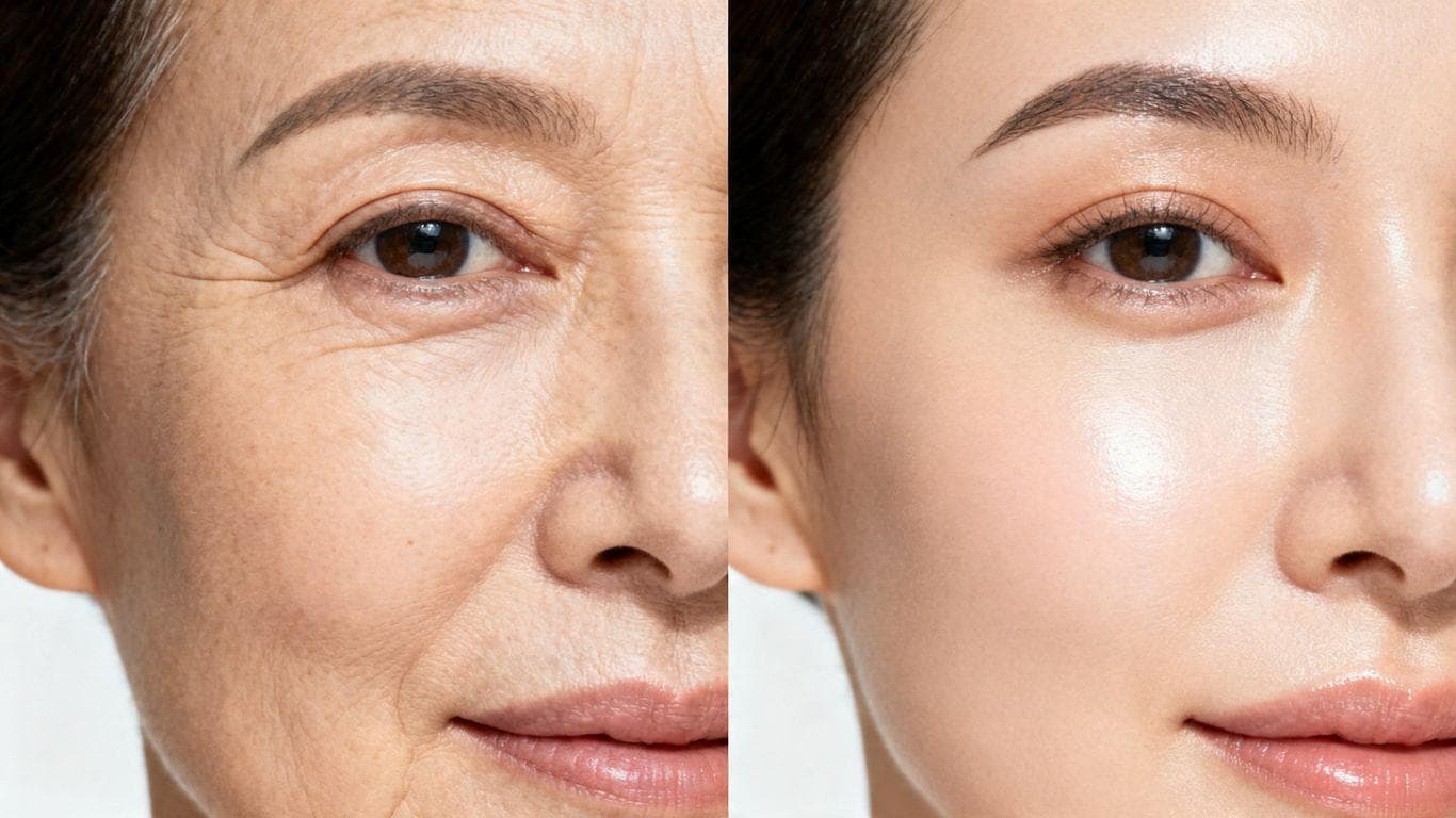 GHK-Cu peptide injection before and after skin transformation.