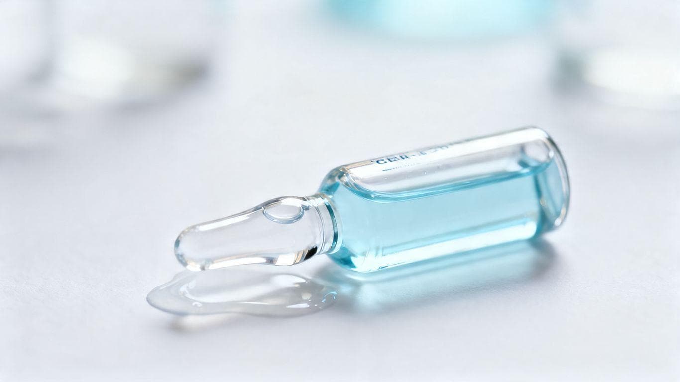 GHK-Cu peptide vial with blue liquid.