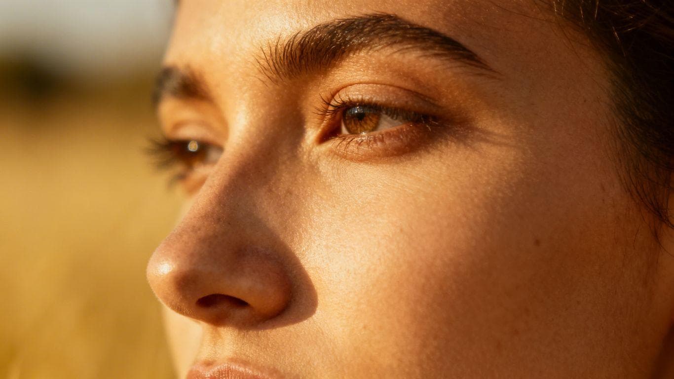 Tanned skin texture with blurred background.