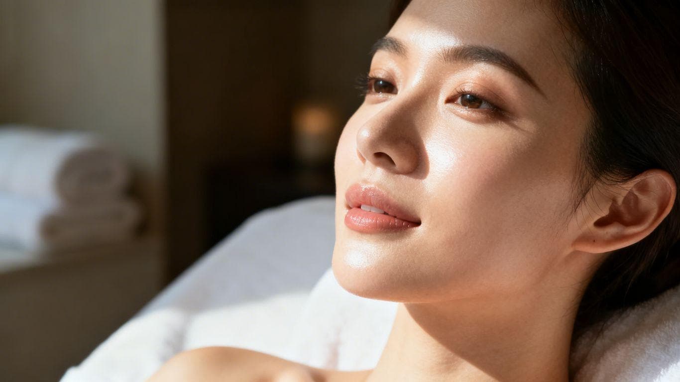 Woman with glowing, youthful skin after a peptide facial.