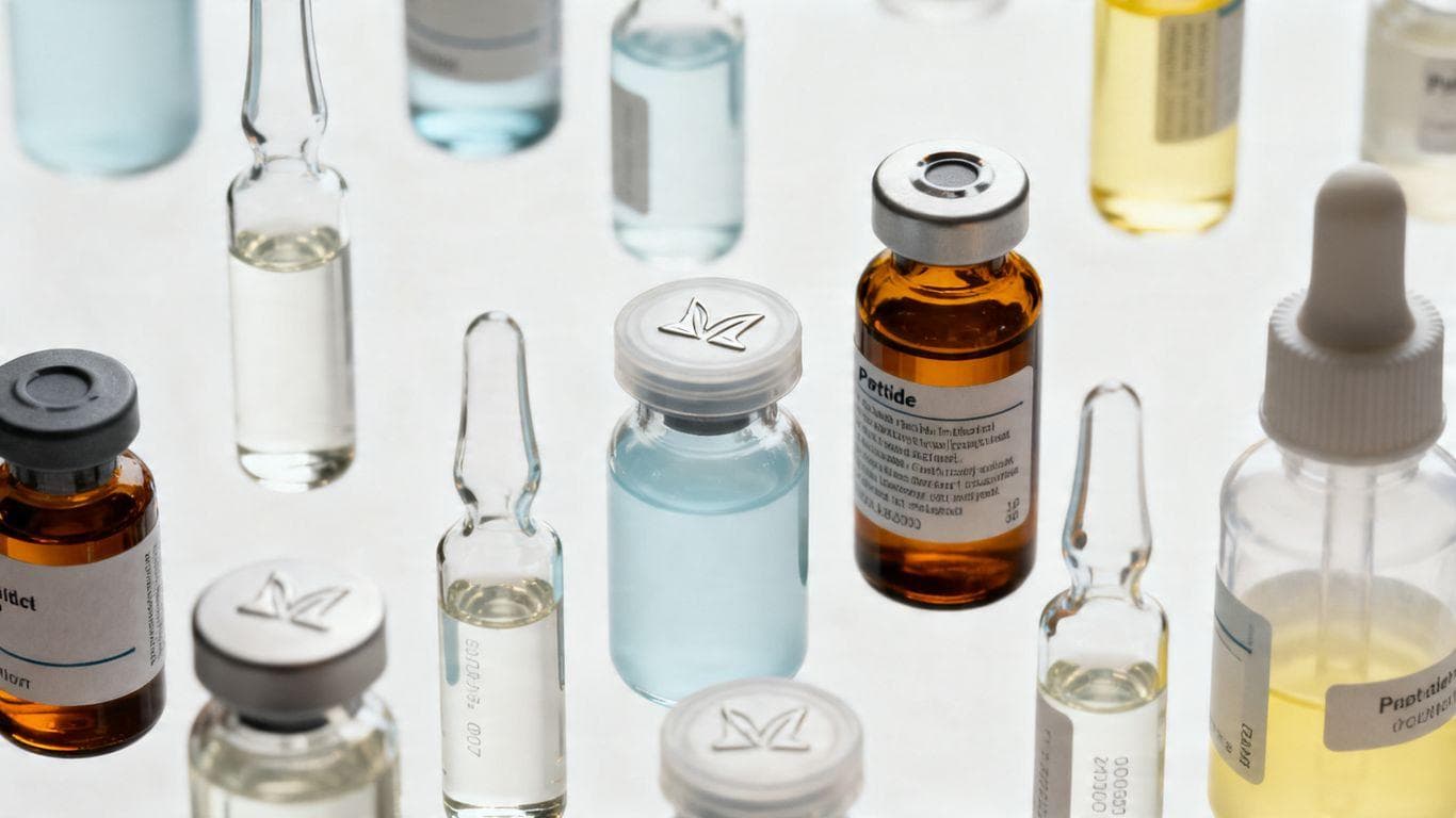Peptide vials and bottles for review.