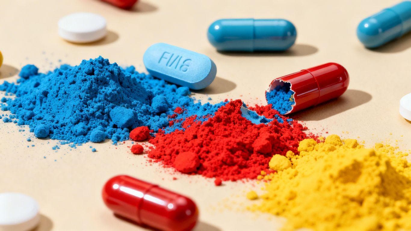 Weight loss pills and capsules on a neutral surface.