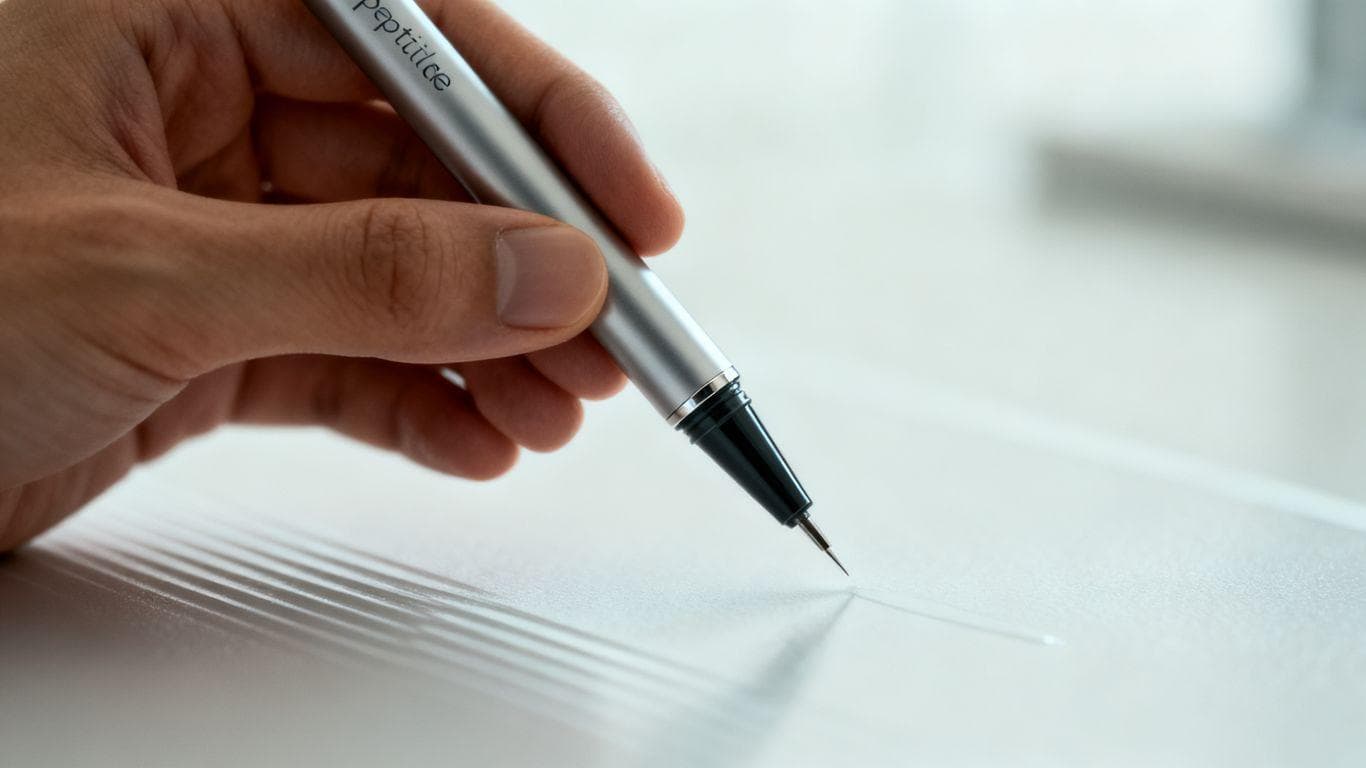 Hand holding a peptide injection pen.