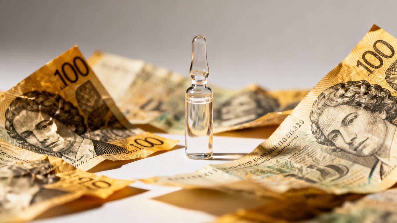 Australian dollars and a vial