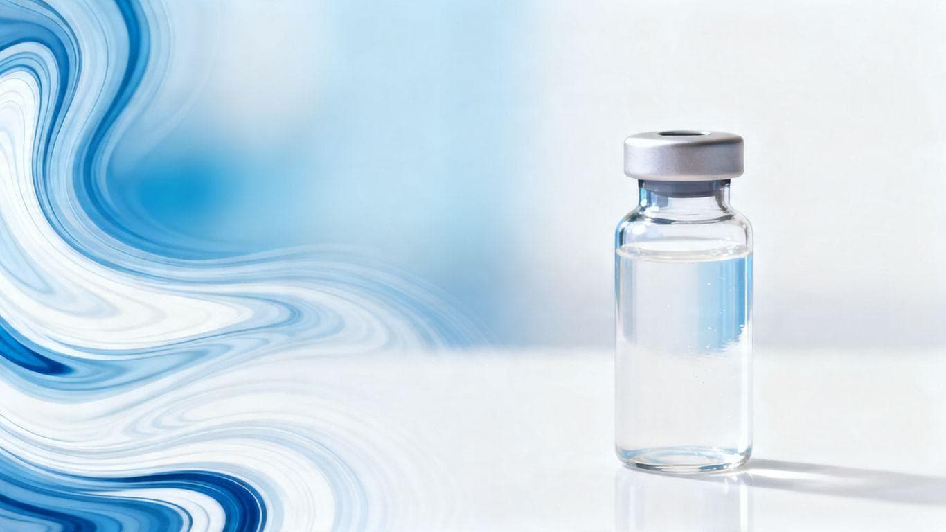 Vial with liquid and abstract scientific pattern