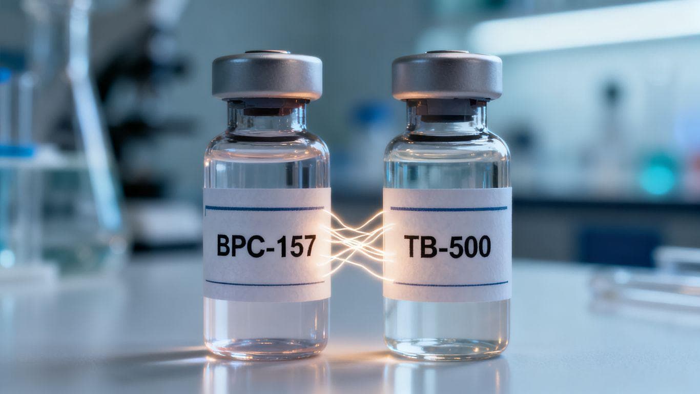 BPC-157 and TB-500 vials with connecting light lines.