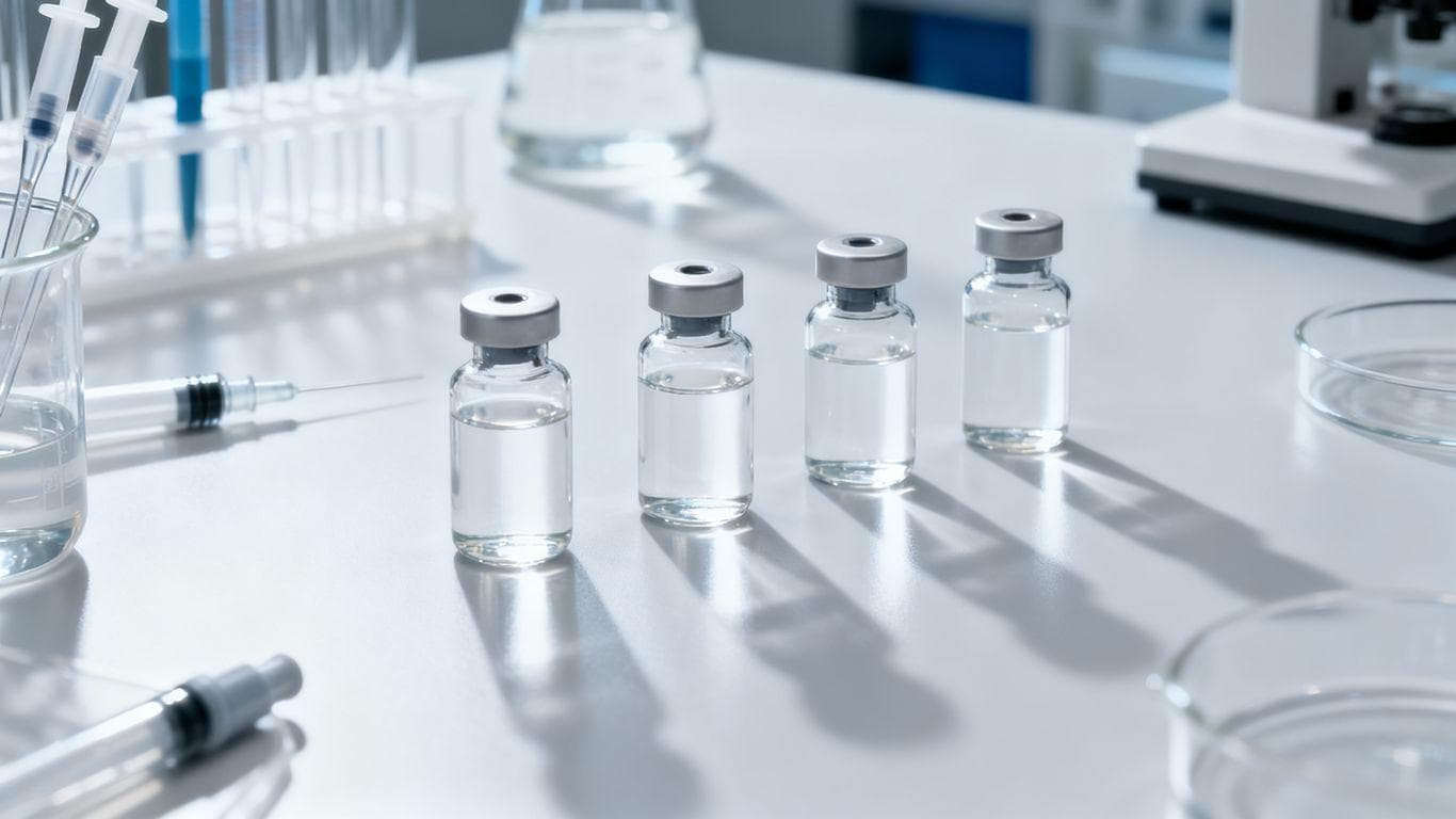 Laboratory vials and scientific equipment for peptide purchase.