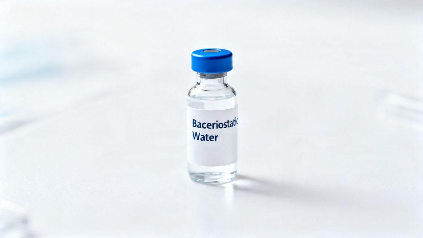 Bacteriostatic water vial with blue cap.