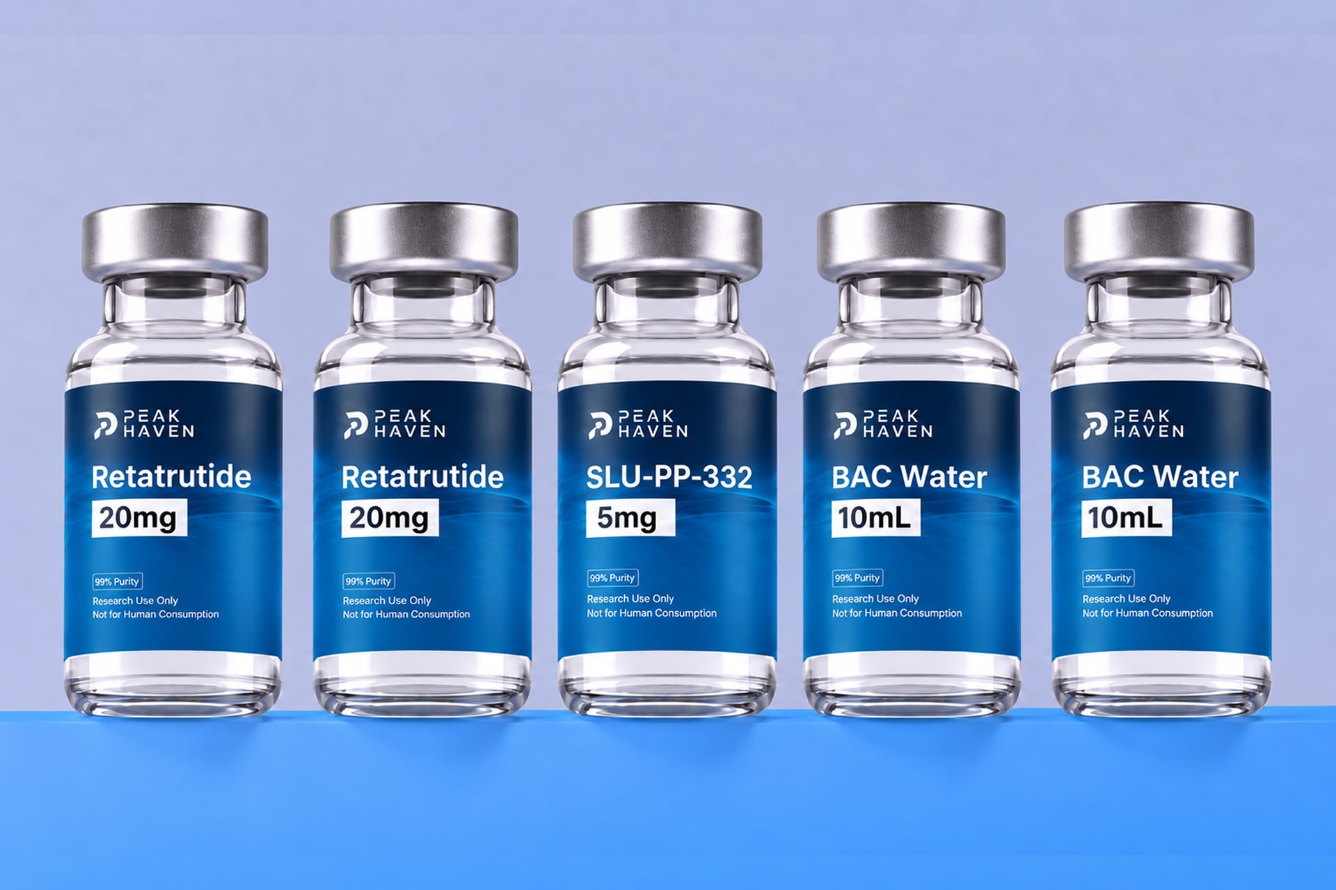 The 12-Week Cycle: two Retatrutide 20mg vials, one SLU-PP-332 5mg vial and two BAC water 10mL vials.